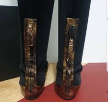 Load image into Gallery viewer, Chanel  Black Velvet Brooch Over Knee Flat Boots Sz. 38 - LuxyBrand
