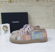 Load image into Gallery viewer, CHANEL Logo CC Tweed Lace Up Sneakers Sz.38 AUTH - LuxyBrand
