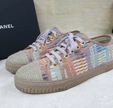 Load image into Gallery viewer, CHANEL Logo CC Tweed Lace Up Sneakers Sz.38 AUTH - LuxyBrand
