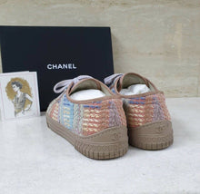 Load image into Gallery viewer, CHANEL Logo CC Tweed Lace Up Sneakers Sz.38 AUTH - LuxyBrand
