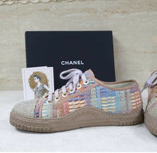 Load image into Gallery viewer, CHANEL Logo CC Tweed Lace Up Sneakers Sz.38 AUTH - LuxyBrand
