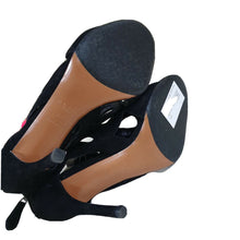 Load image into Gallery viewer, ALAIA Cut Out Wave Black Suede Sandals Heels Open Toe Sz. 38,5 - LuxyBrand
