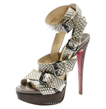 Load image into Gallery viewer, Christian Louboutin Beige Cobra Toutenkaboucle Strappy Platform Sandals Size 38 - LuxyBrand
