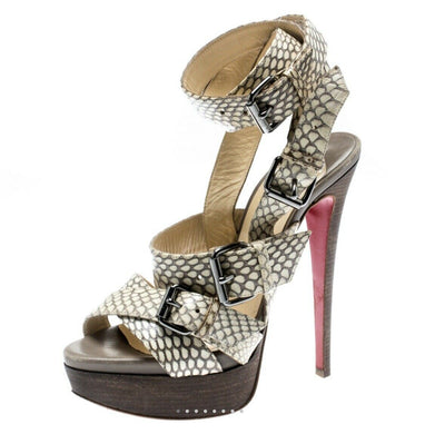 Christian Louboutin Beige Cobra Toutenkaboucle Strappy Platform Sandals Size 38 - LuxyBrand