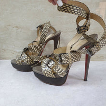 Load image into Gallery viewer, Christian Louboutin Beige Cobra Toutenkaboucle Strappy Platform Sandals Size 38 - LuxyBrand
