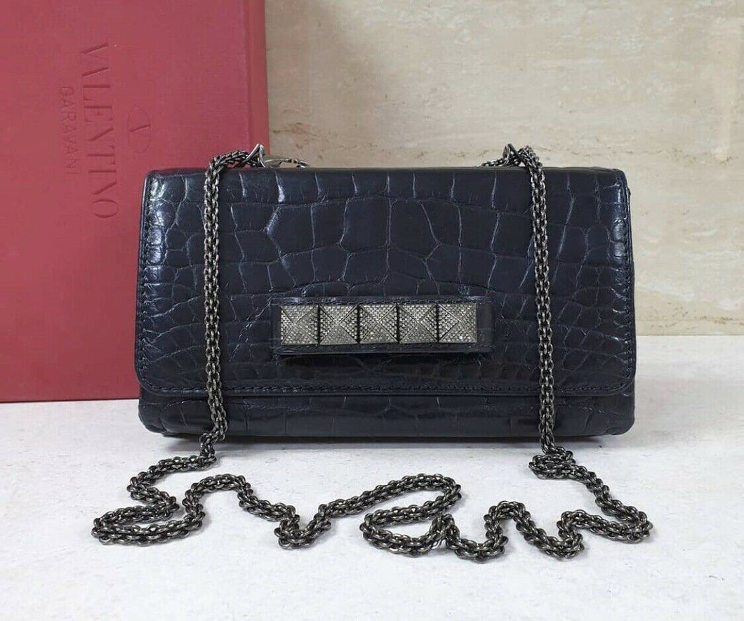 Valentino Vavavoom Black Alligator Limited Edition Clutch Bag - LuxyBrand