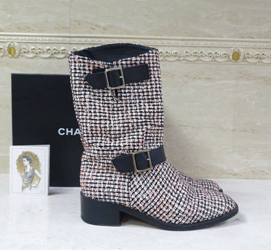 Chanel Multicolor Tweed Ankle Boots CC Sz.39.5 - LuxyBrand