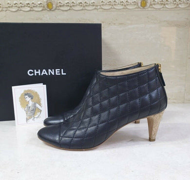 Chanel  Black Leather Logo CC Ankle Boots Booties Sz. 40 - LuxyBrand