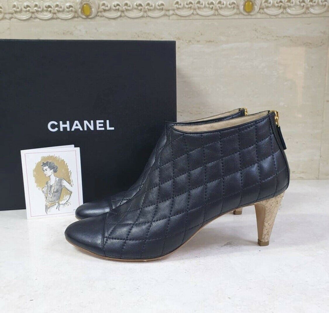 Chanel  Black Leather Logo CC Ankle Boots Booties Sz. 40 - LuxyBrand