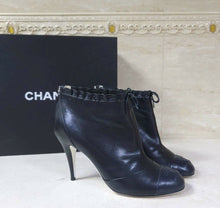 Load image into Gallery viewer, Chanel  Black Leather Logo CC Ankle Boots Booties Sz. 39,5 - LuxyBrand
