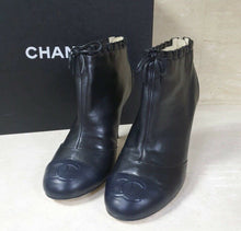 Load image into Gallery viewer, Chanel  Black Leather Logo CC Ankle Boots Booties Sz. 39,5 - LuxyBrand
