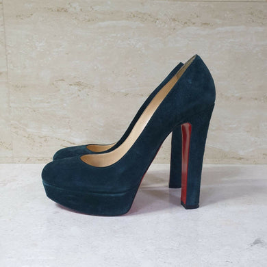 CHRISTIAN LOUBOUTIN Bibi 140 Green suede almond toe platform chunky heel EU38.5 - LuxyBrand