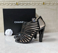 Load image into Gallery viewer, Chanel Transparent Black Patent Leather Sandals Size 38 - LuxyBrand
