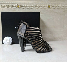 Load image into Gallery viewer, Chanel Transparent Black Patent Leather Sandals Size 38 - LuxyBrand
