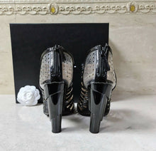 Load image into Gallery viewer, Chanel Transparent Black Patent Leather Sandals Size 38 - LuxyBrand
