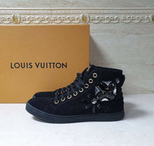 Load image into Gallery viewer, LOUIS VUITTON BLACK SUEDE EMBELLISHED SNEAKERS SZ 38/ 8
