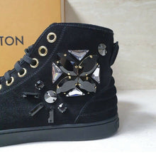 Load image into Gallery viewer, LOUIS VUITTON BLACK SUEDE EMBELLISHED SNEAKERS SZ 38/ 8
