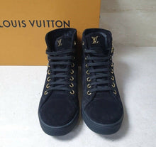 Load image into Gallery viewer, LOUIS VUITTON BLACK SUEDE EMBELLISHED SNEAKERS SZ 38/ 8
