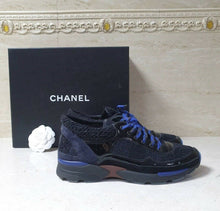 Load image into Gallery viewer, CHANEL CC LOGO Black Patent Leather Tweed  Sneakers Sz.38
