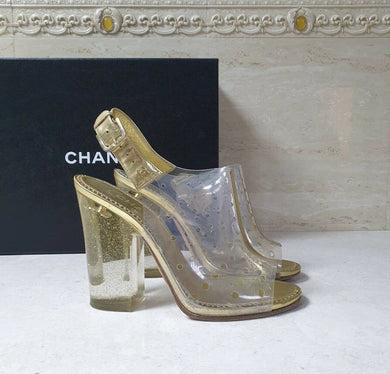 Chanel Gold Transparent Sandals Size 38,5 - LuxyBrand