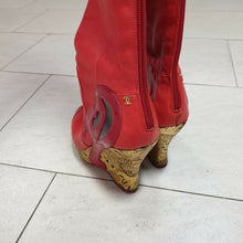 Load image into Gallery viewer, Chanel  Paris Moscow Red Leather Over Knee Wadge Boots Sz. 37,5 - LuxyBrand
