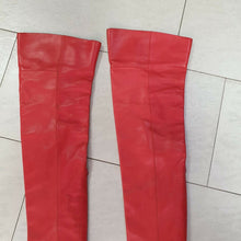 Load image into Gallery viewer, Chanel  Paris Moscow Red Leather Over Knee Wadge Boots Sz. 37,5 - LuxyBrand
