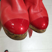 Load image into Gallery viewer, Chanel  Paris Moscow Red Leather Over Knee Wadge Boots Sz. 37,5 - LuxyBrand
