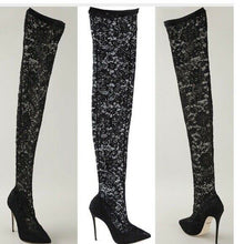 Load image into Gallery viewer, Dolce &amp; Gabbana Floral Lace Over the knee Boots - LuxyBrand
