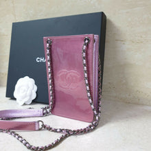 Load image into Gallery viewer, Chanel Pink Patent Leather CC Phone Holder Crossbody Bag - LuxyBrand
