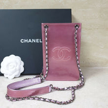 Load image into Gallery viewer, Chanel Pink Patent Leather CC Phone Holder Crossbody Bag - LuxyBrand
