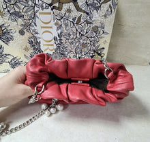 Load image into Gallery viewer, Dior Red Cannage Leather Limited Edition Faux Pearl Chain Bag - LuxyBrand
