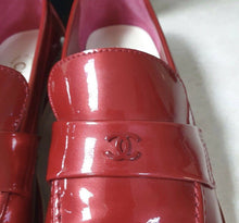 Load image into Gallery viewer, Chanel CC Logo Red Patent Leather Loafers Shoes Sz 38 - LuxyBrand
