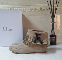 Load image into Gallery viewer, Dior Fringe Beige Suede Mocassin Boots Sz 38.5 - LuxyBrand
