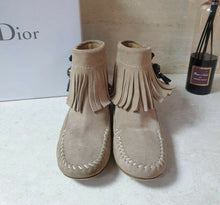 Load image into Gallery viewer, Dior Fringe Beige Suede Mocassin Boots Sz 38.5 - LuxyBrand
