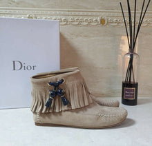 Load image into Gallery viewer, Dior Fringe Beige Suede Mocassin Boots Sz 38.5 - LuxyBrand
