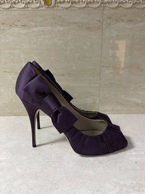 Valentino Open Toe Violet Satin Bow Pumps Heels Size 39 - LuxyBrand