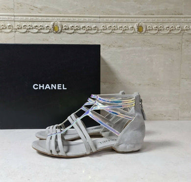 Chanel Suede Flat Sandals Size 37 - LuxyBrand