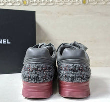 Load image into Gallery viewer, CHANEL CC LOGO Grey Leather Tweed  Sneakers Sz.38 - LuxyBrand
