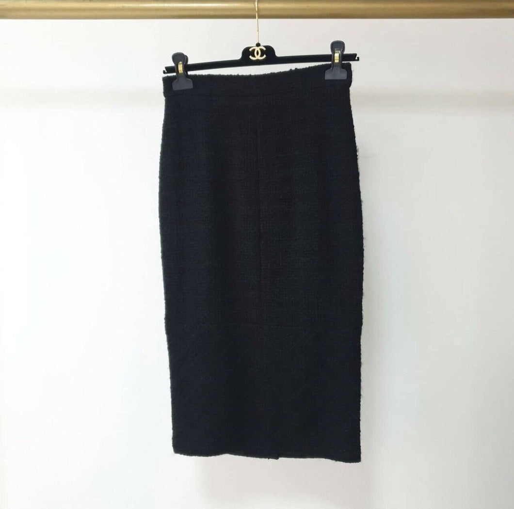 Chanel Black Tweed Midi CC Buttons Skirt size 38