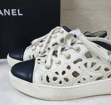 Load image into Gallery viewer, Chanel Black White Cut Out Perforated Flowers Leather Sneakers Sz.37,5 - LuxyBrand
