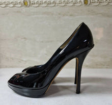 Load image into Gallery viewer, Dior Black Patent Leather Open Toe Pumps Heels Shoes Sz 39,5 - LuxyBrand
