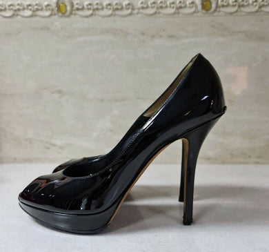 Dior Black Patent Leather Open Toe Pumps Heels Shoes Sz 39,5 - LuxyBrand