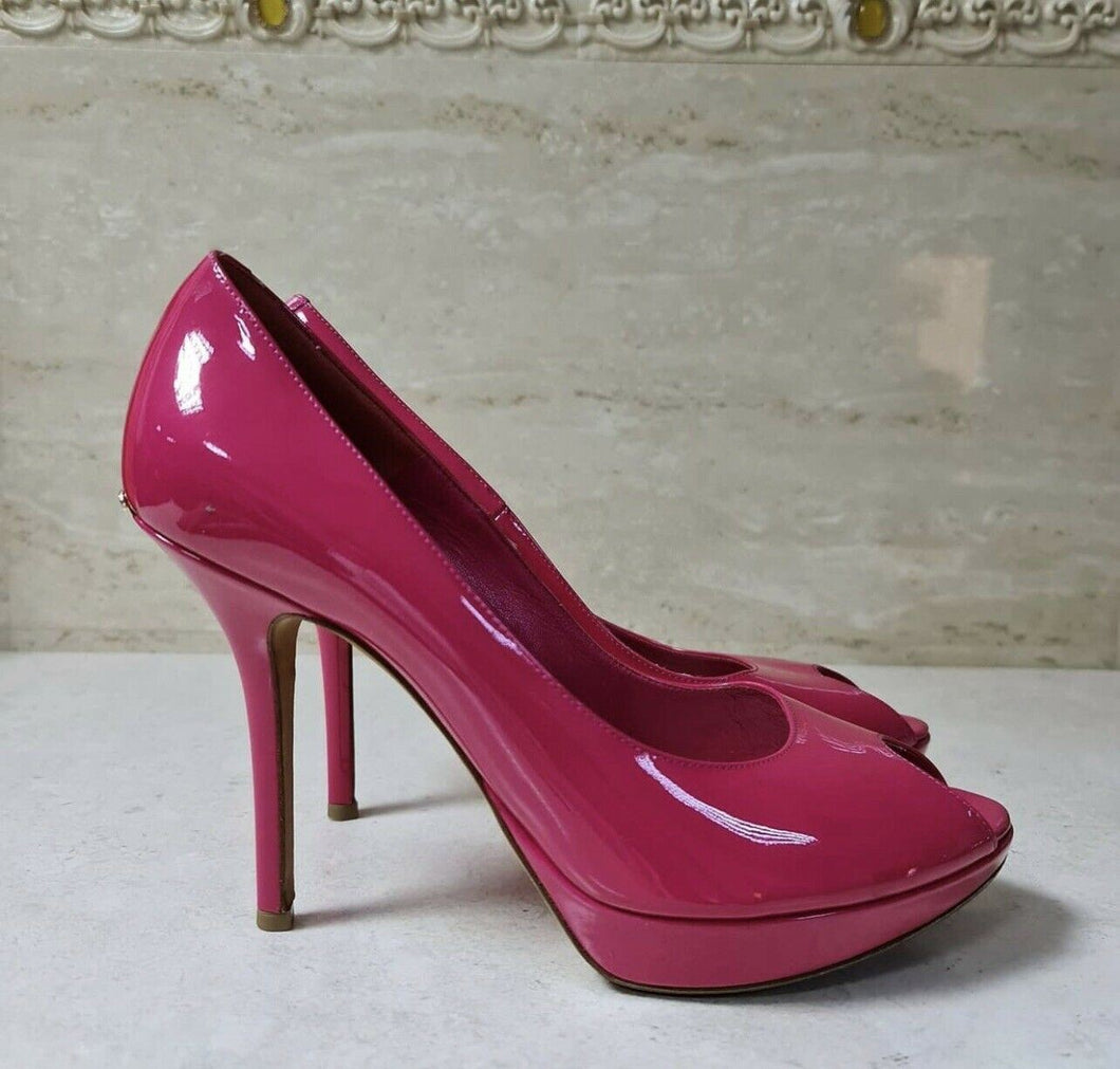 Dior Pink Patent Leather Open Toe Pumps Heels Shoes Sz 39,5 - LuxyBrand