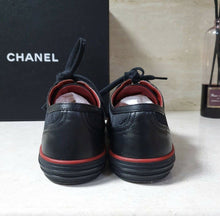 Load image into Gallery viewer, CHANEL Black Red CC Logo Textile Leather Sneakers Trainers Sz.38,5 - LuxyBrand
