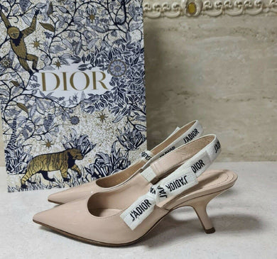 Dior J’adior Beige Patent Leather Slingback Pumps Size 37 - LuxyBrand