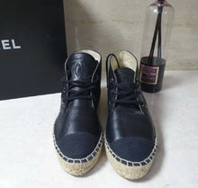 Load image into Gallery viewer, Chanel Black Leather CC Logo Espadrilles Size 37
