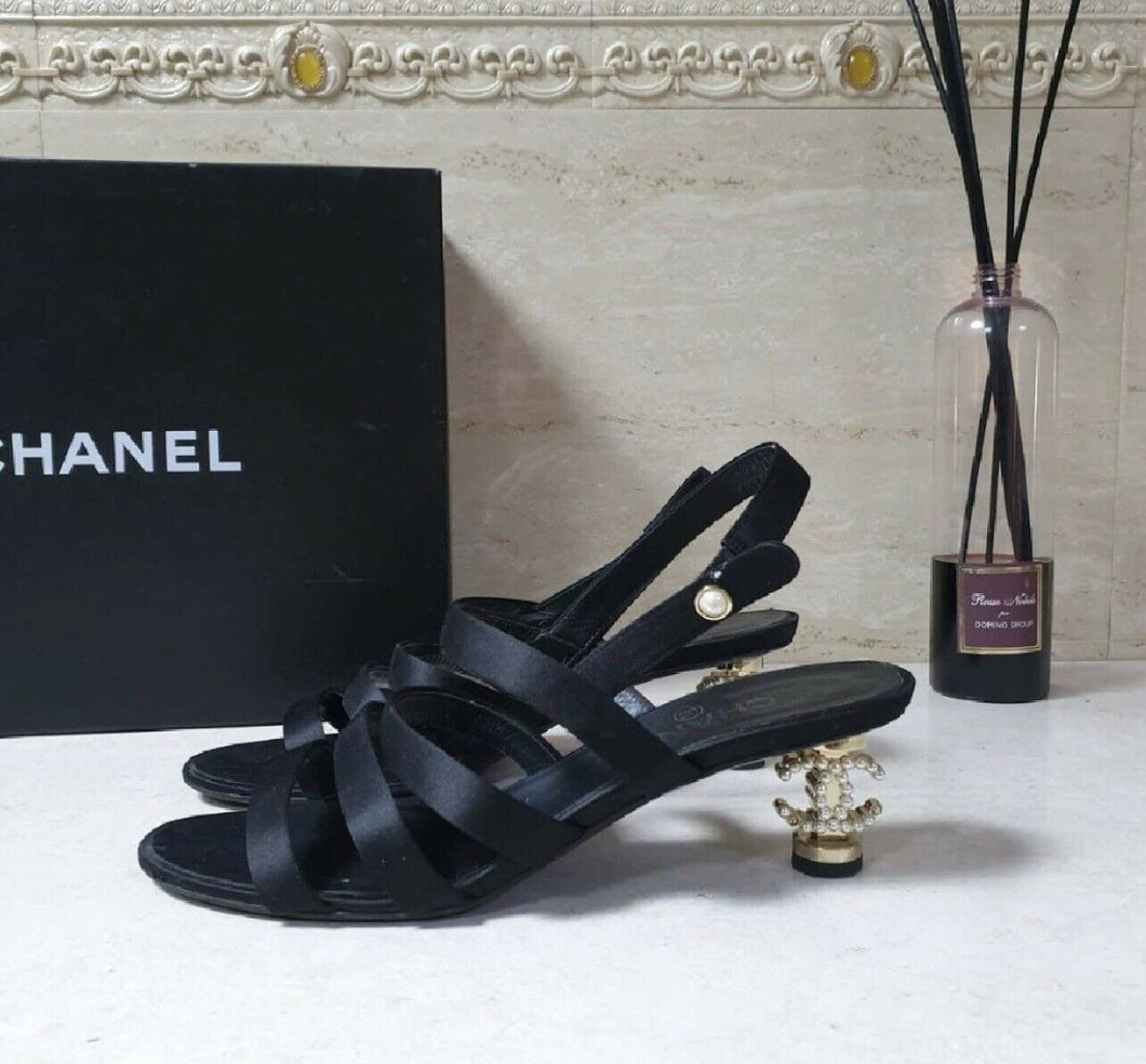 Chanel Satin Pearl CC Heeled Sandals Size 39