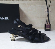 Load image into Gallery viewer, Chanel Satin Pearl CC Heeled Sandals Size 39
