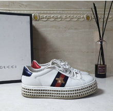 Load image into Gallery viewer, Gucci Crystal Wedge Leather Ace Sneakers Sz.37
