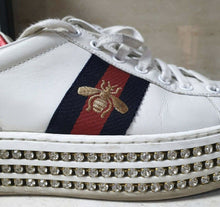 Load image into Gallery viewer, Gucci Crystal Wedge Leather Ace Sneakers Sz.37
